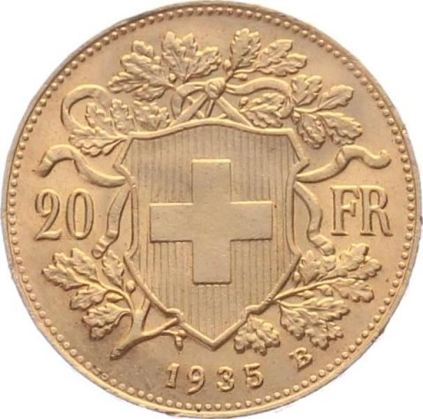 20 Franken 1935 B (o.L) - Vreneli RAR